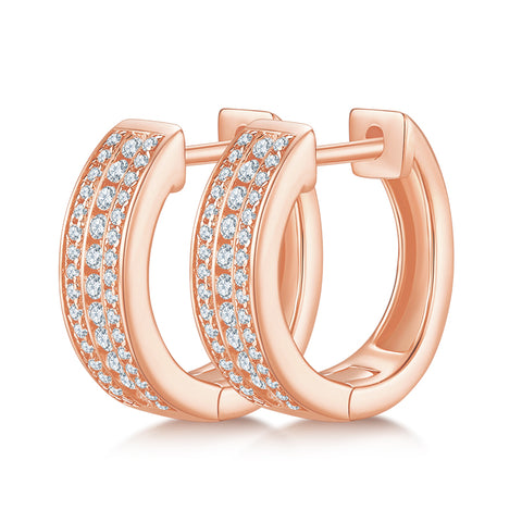 Three Channels Diamond Huggie Hoop Earrings