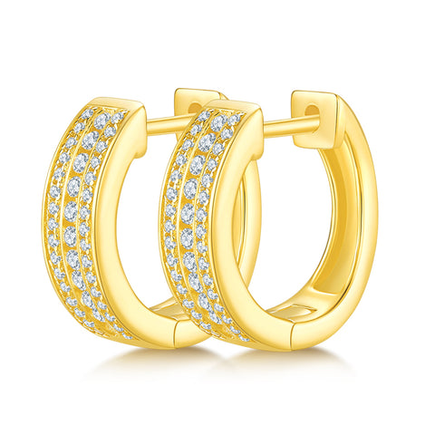 Three Channels Diamond Huggie Hoop Earrings