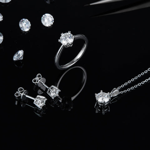 2Ct.t.w. Round Brilliant Solitaire Classic Necklace Earrings Set