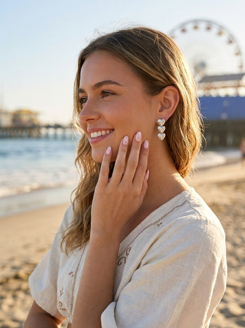 Malibu Water Ripple Hearts Dangle Earrings