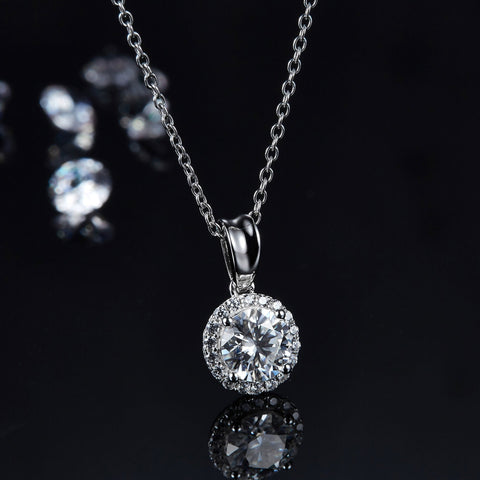 Round Brilliant Halo Classic Necklace Earrings Set