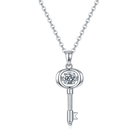 Diamond Key Necklace Brilliant Round Cut 0.5 CTW