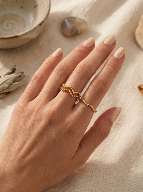 Ocean Duo Ripple Open Band Gold