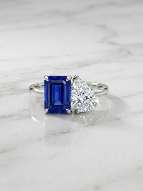 Lab-grown Sapphire Toi et Moi Ring