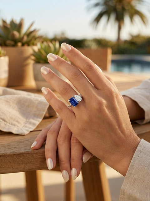 Lab-grown Sapphire Toi et Moi Ring