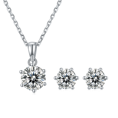 2Ct.t.w. Round Brilliant Solitaire Classic Necklace Earrings Set