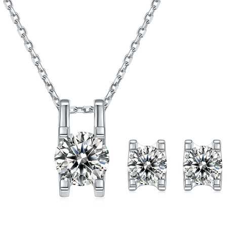 4ctw C Shaped Diamond Necklace Earrings Set