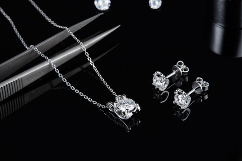 4ctw C Shaped Diamond Necklace Earrings Set