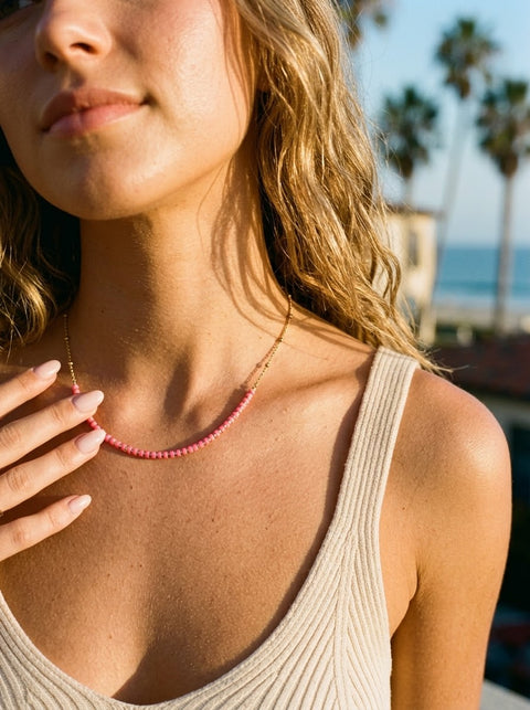 Waterproof Pink Bead Choker