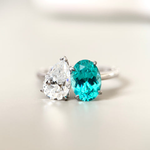 Toi et Moi Ring with Lab-grown Paraíba