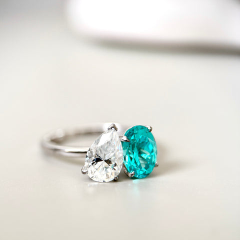 Toi et Moi Ring with Lab-grown Paraíba