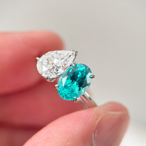 Toi et Moi Ring with Lab-grown Paraíba