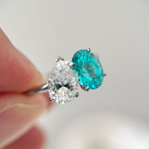 Toi et Moi Ring with Lab-grown Paraíba