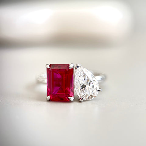 Toi et Moi Ring with Lab-grown Ruby