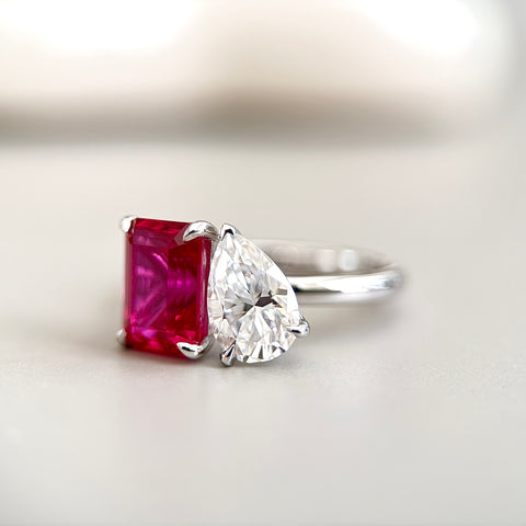 Toi et Moi Ring with Lab-grown Ruby