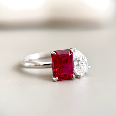Toi et Moi Ring with Lab-grown Ruby