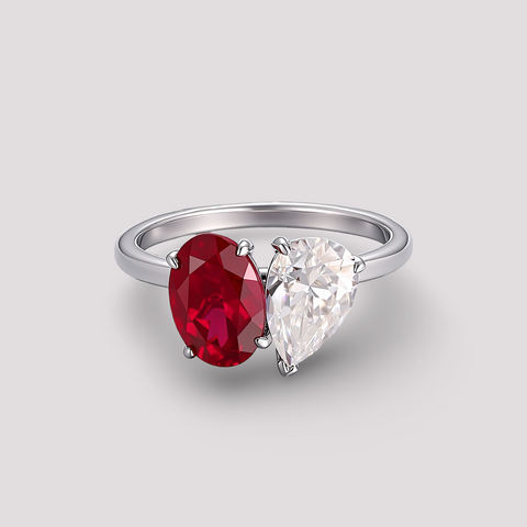 Toi et Moi Ring with Lab-grown Pigeon Blood Ruby