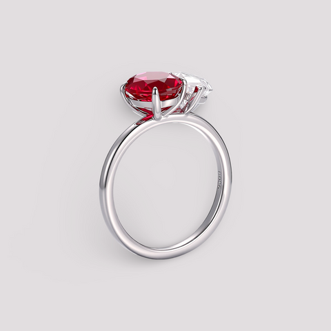 Toi et Moi Ring with Lab-grown Pigeon Blood Ruby